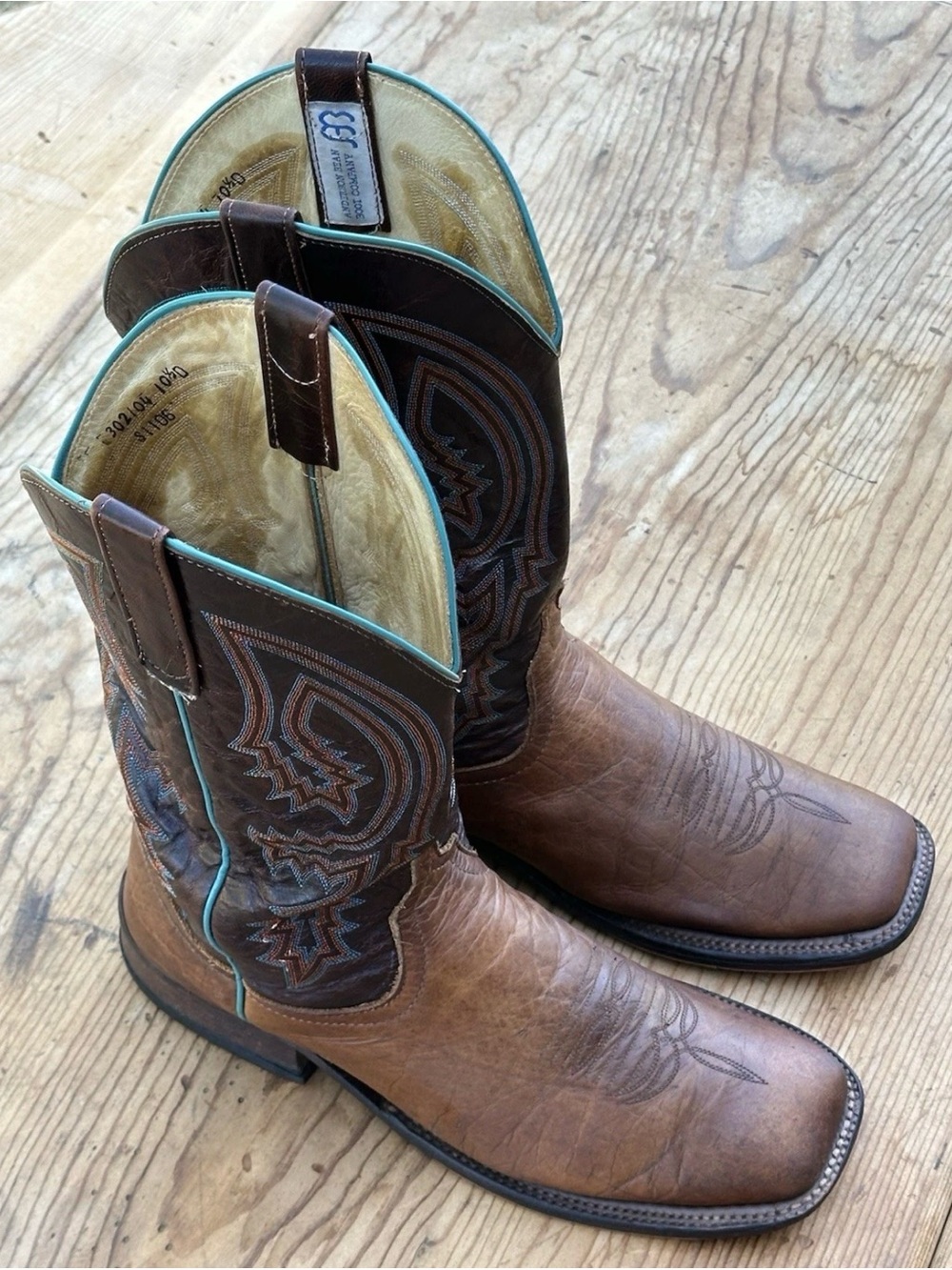 Anderson Bean Brown Leather Western Boots with Turquoise Piping